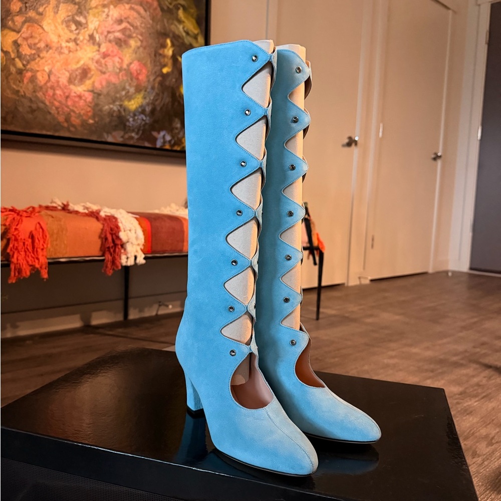 SJP by Sarah Jessica Parker Sky Blue Marshall Heeled Boots 37 NIB